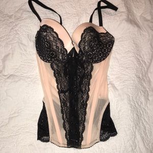 Victoria’s Secret pink and black lace up corset